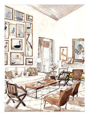 300x394 The Watercolor Interior Renderings Of Mita Corsini Bland Blue - Watercolor Interior Design