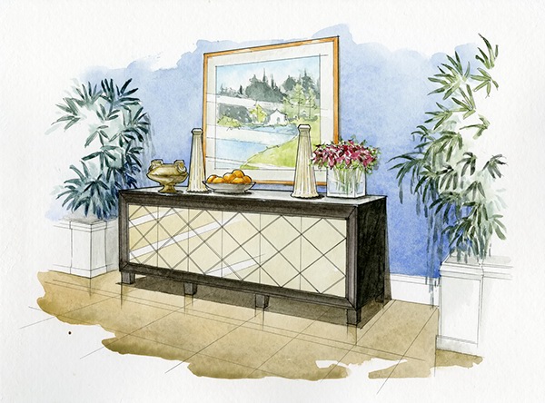 600x444 Watercolor Rendering On Behance - Watercolor Interior Design
