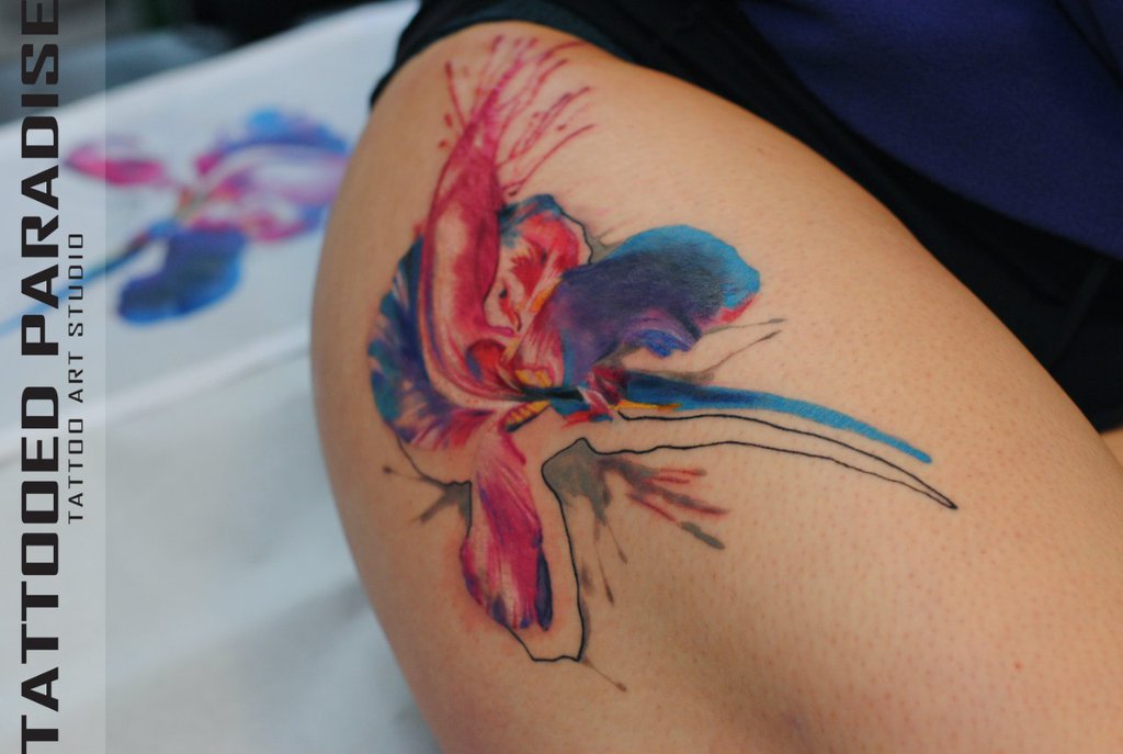 1024x687 Iris Watercolor Tattoo By Dopeindulgence - Watercolor Iris Tattoo