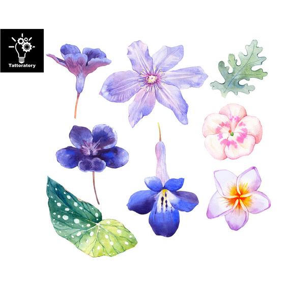 570x570 Watercolor Flower Temporary Tattoo Watercolor Tattoo Flower Etsy - Watercolor Iris Tattoo