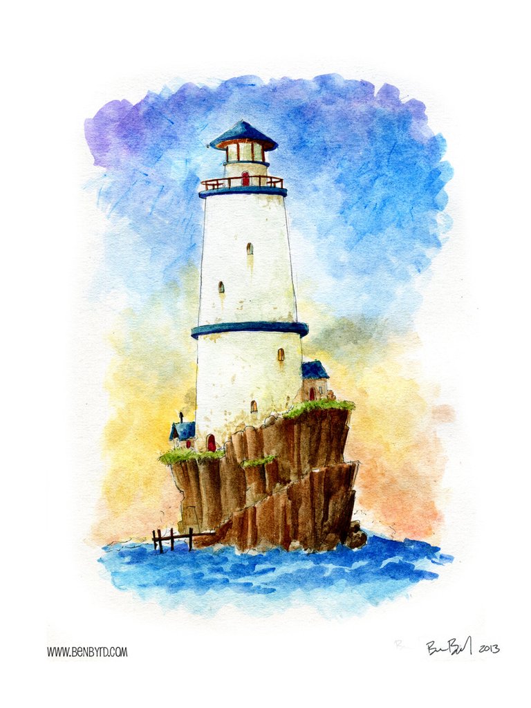 768x1024 Lighthouse Island Watercolor Print Ben Byrd Art - Watercolor Island