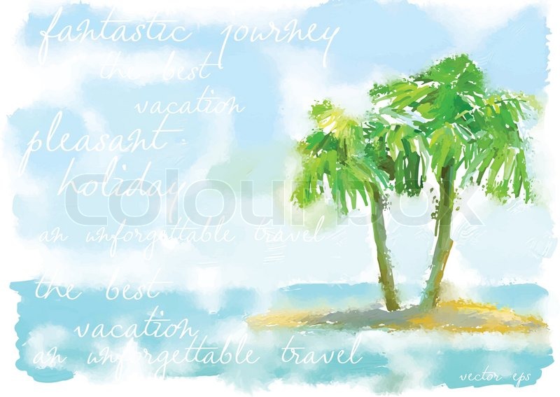 800x567 Vector Watercolor Summer Background Of Coconut Palm Trees On Small - Watercolor Island