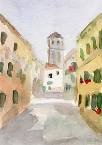 211x300 Geraniums Cannaregio Watercolor Painting Of Venice Italy Painting - Watercolor Italy