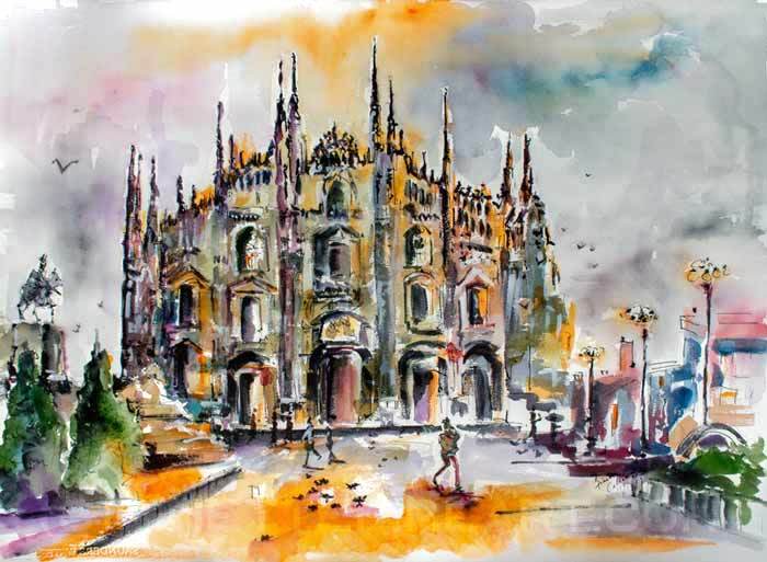 700x513 Milan Italy Art Large Original Watercolor And Ink By Ginette Fine Art - Watercolor Italy