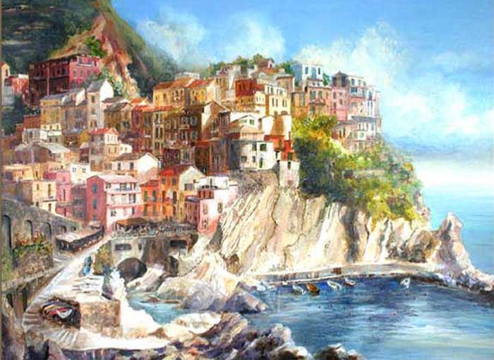 700x510 Rita Zaudke Manarola Coastline - Watercolor Italy