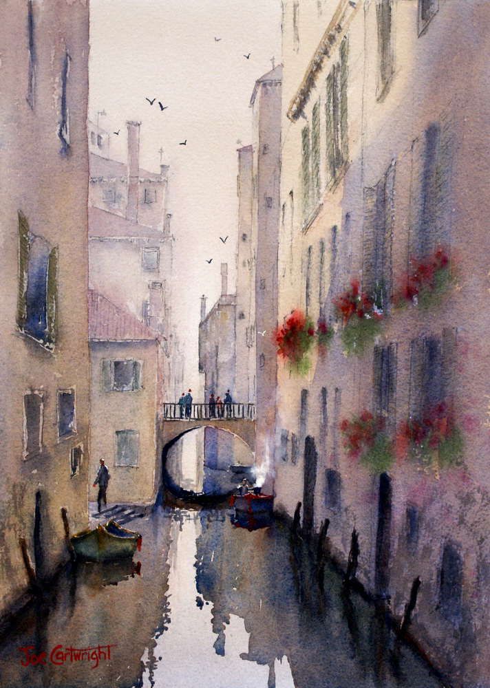 712x1000 Venice Backstreet Canal Watercolor Painting By Joe Cartwright - Watercolor Italy