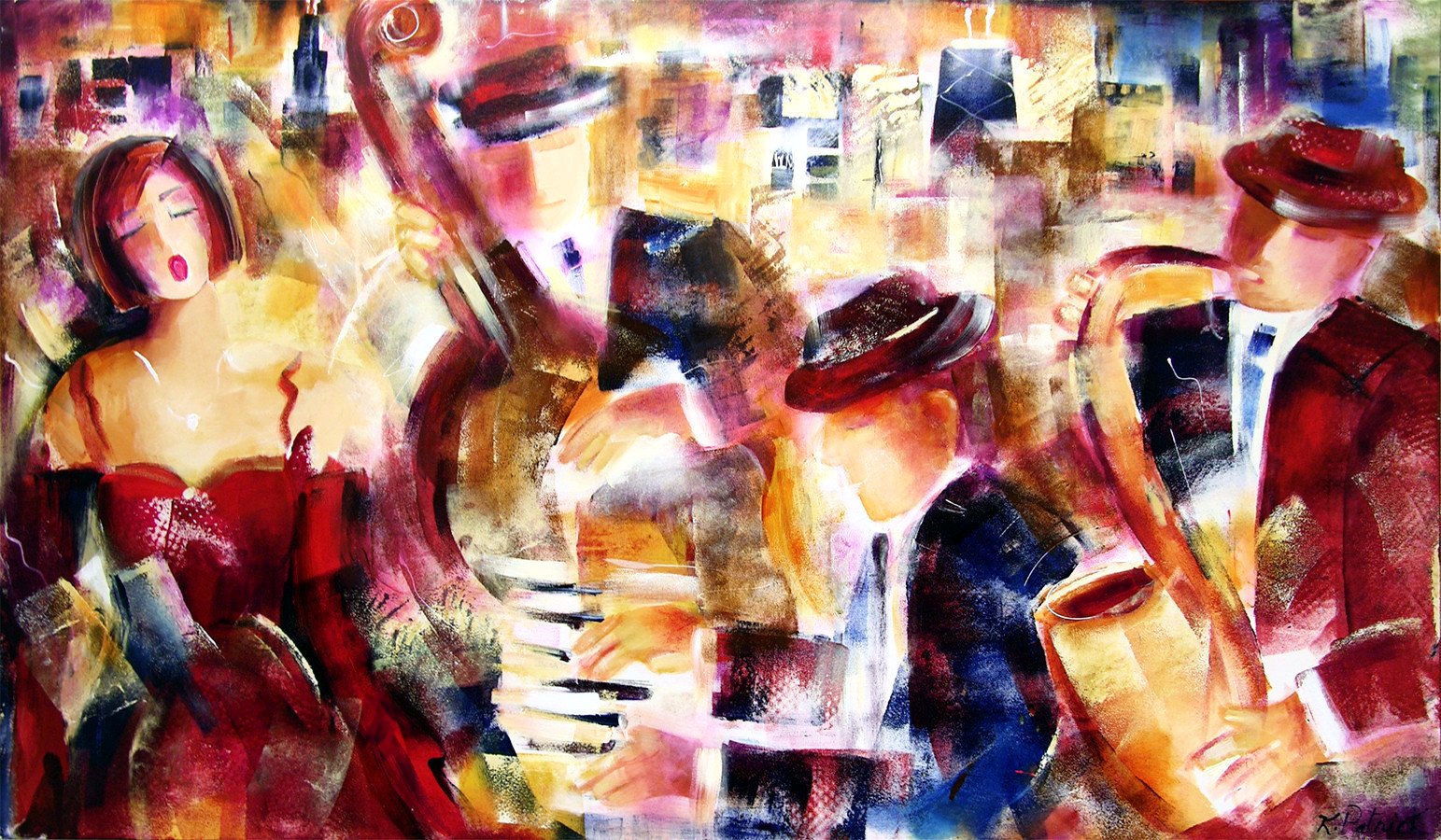 1543x900 Jazz Music Art Print - Watercolor Jazz Music