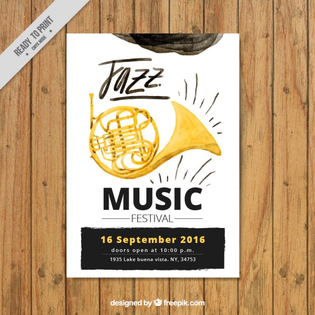 626x626 Jazz Music Festival Poster In Watercolor Effect Vector Free Download - Watercolor Jazz Music