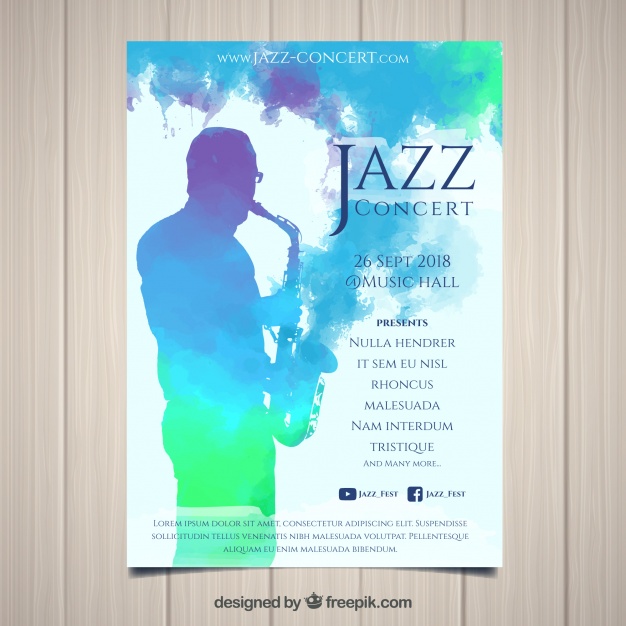 626x626 Jazz Music Poster Concept With Watercolor Vector Free Download - Watercolor Jazz Music