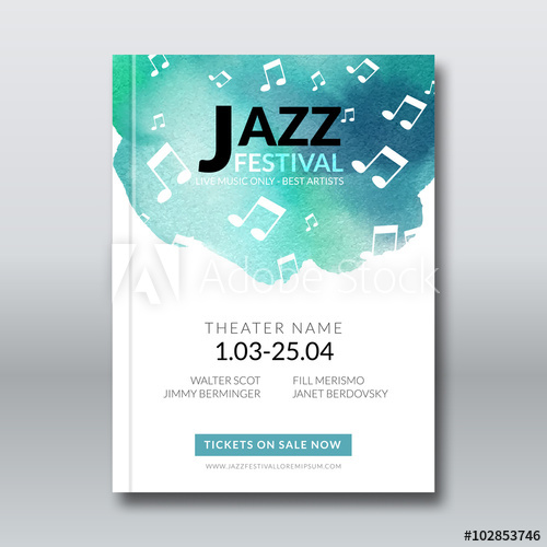 500x500 Jazz Music Vector Poster Templates Set. Hand Drawn Watercolor - Watercolor Jazz Music