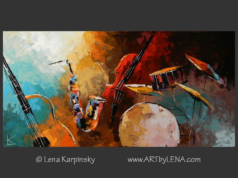 800x600 Original Music Paintings Art By Lena - Watercolor Jazz Music