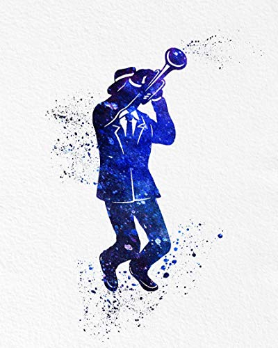 400x500 Jazz Guy Trumpet Music Watercolor Art Print 5x7, 8x10 - Watercolor Jazz Music