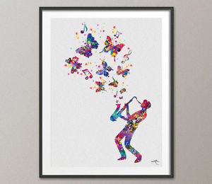 300x260 Jazz Man 2 Watercolor Art Print Home Decor Bar Decor Music Poster - Watercolor Jazz Music