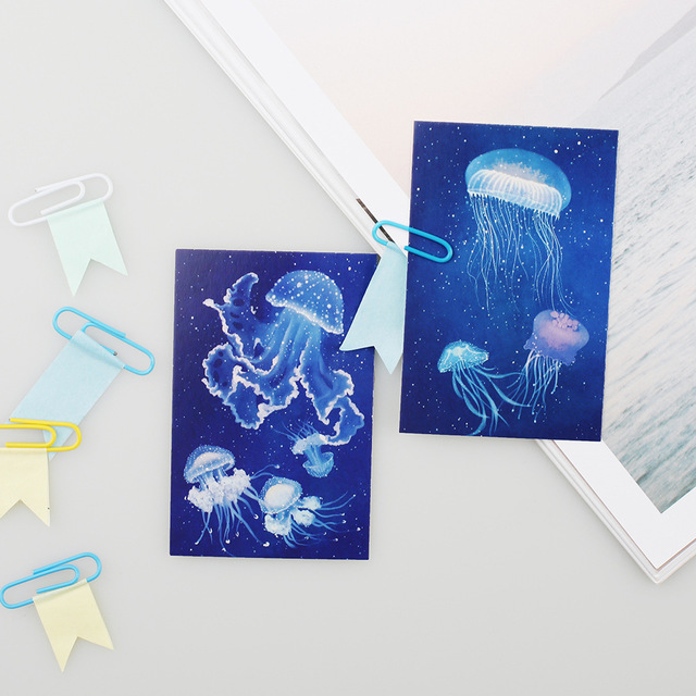 640x640 Watercolor Jellyfish Theme Mini Cards Set 5.28cm Diy Message - Watercolor Jellyfish