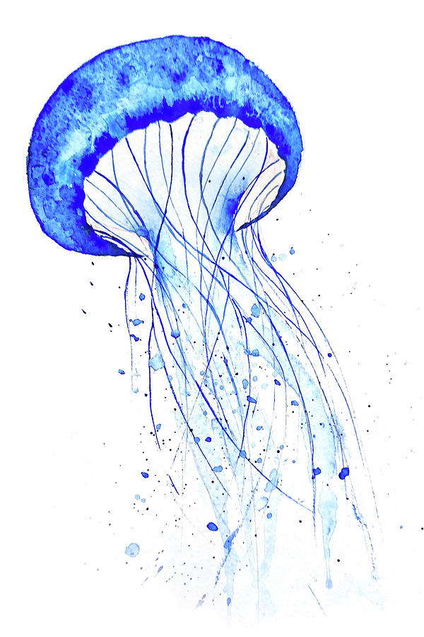 600x900 Blue Jellyfish Watercolor Painting By Color Color - Watercolor Jellyfish