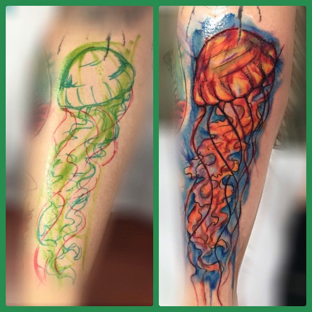 640x640 Quick Freehand Watercolor Jellyfish Tattoo!! - Watercolor Jellyfish Tattoo