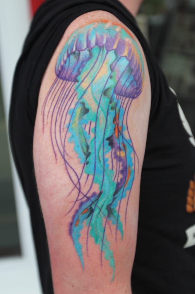 666x1000 Watercolor Style Jellyfish By Rockwood - Watercolor Jellyfish Tattoo