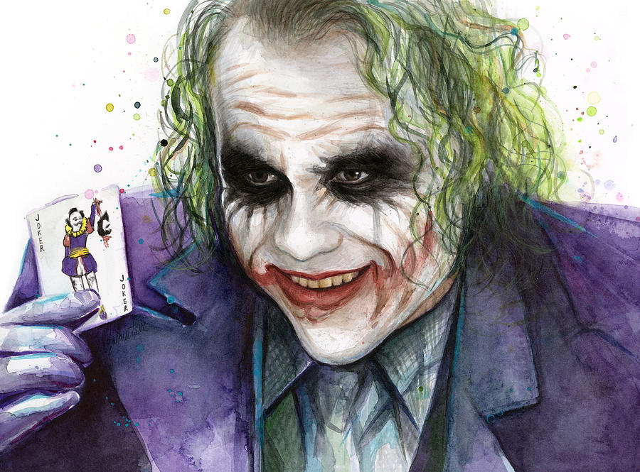 900x665 Joker Watercolor Portrait Painting By Olga Shvartsur - Watercolor Joker