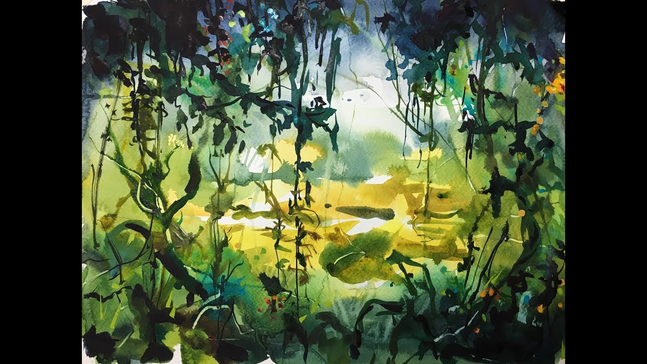 1280x720 Jungle Forest Watercolor 2x Speed Painting Demonstration Tutorial - Watercolor Jungle