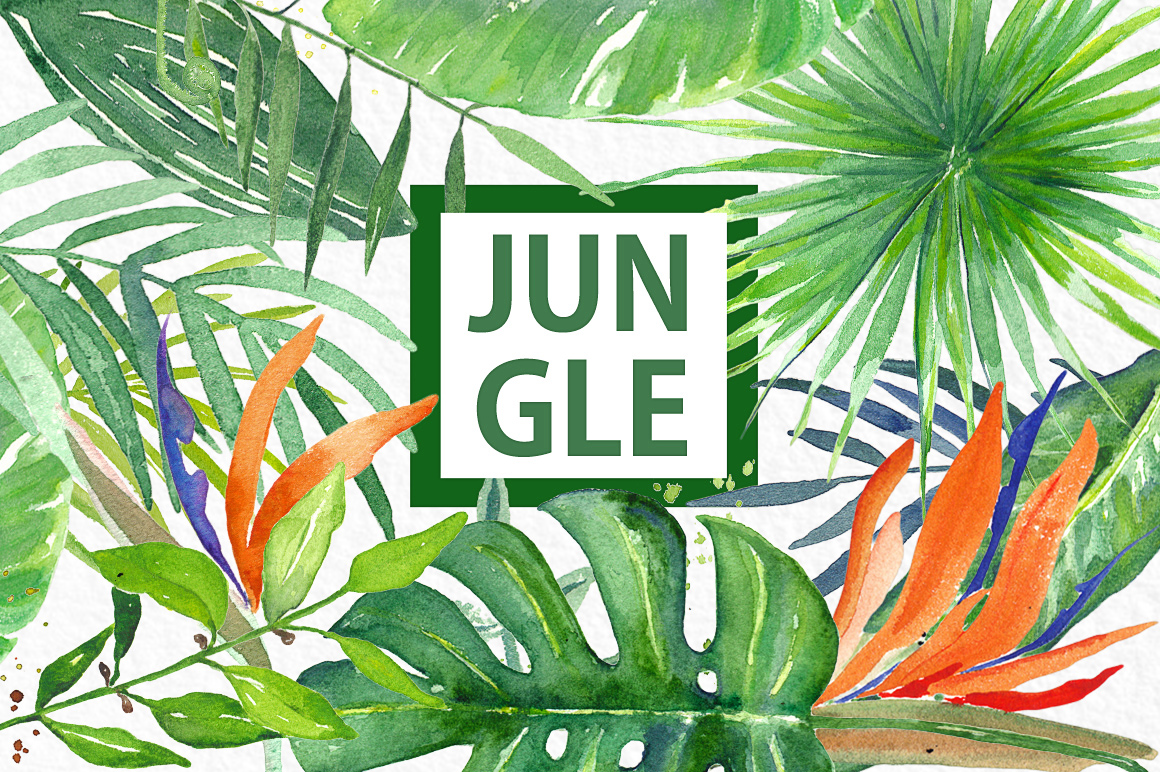 1160x772 Tropical Leaves. Jungle. Watercolor Clipart. By Labfcreations - Watercolor Jungle