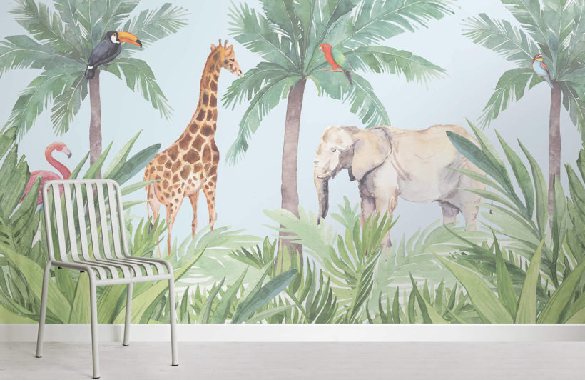 820x532 Watercolor Animal Wallpaper Cute Jungle Style Muralswallpaper - Watercolor Jungle