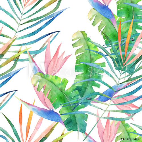 500x500 Abstract Seamless Pattern. Watercolor Jungle Print. Hand Drawn - Watercolor Jungle