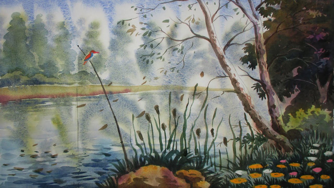 1280x720 How To Draw A Landscape With Watercolor Simple Jungle River - Watercolor Jungle