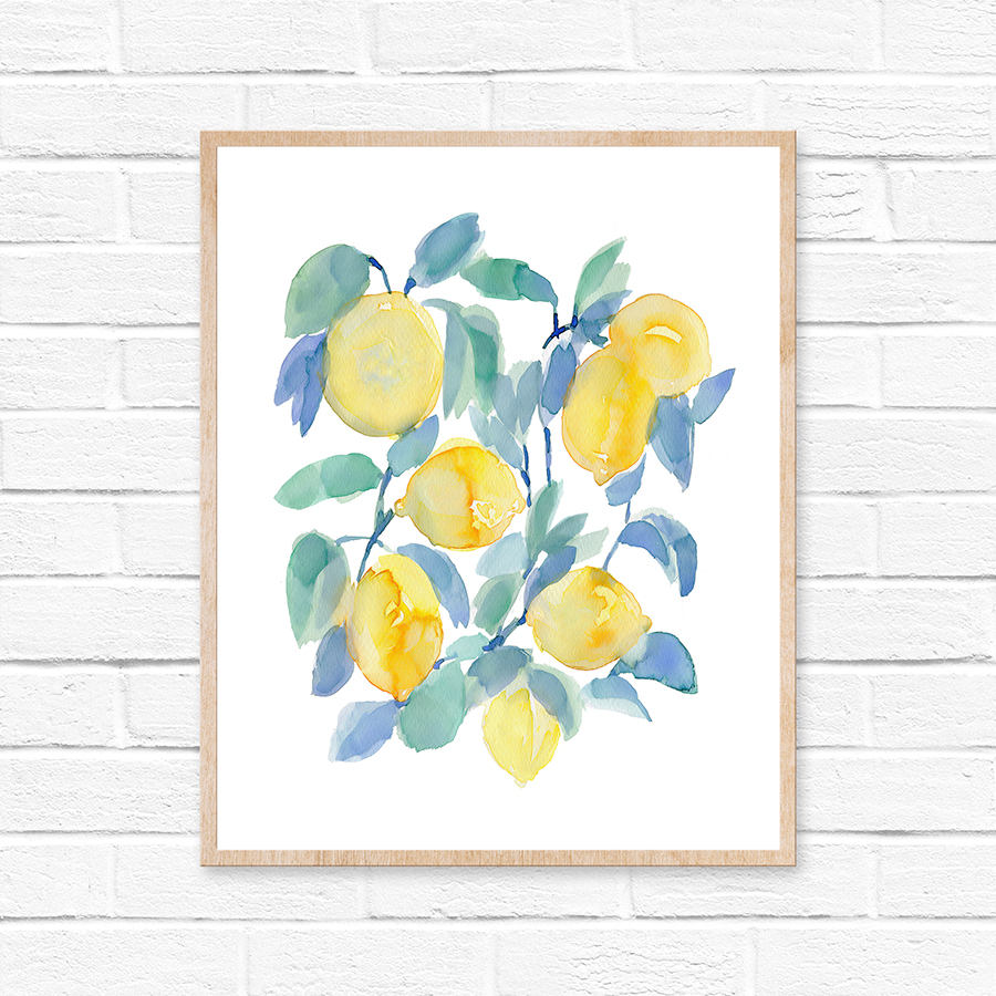 900x900 Lemons Watercolor Print, Abstract Lemon Print, Lemon Watercolor - Watercolor Kitchen