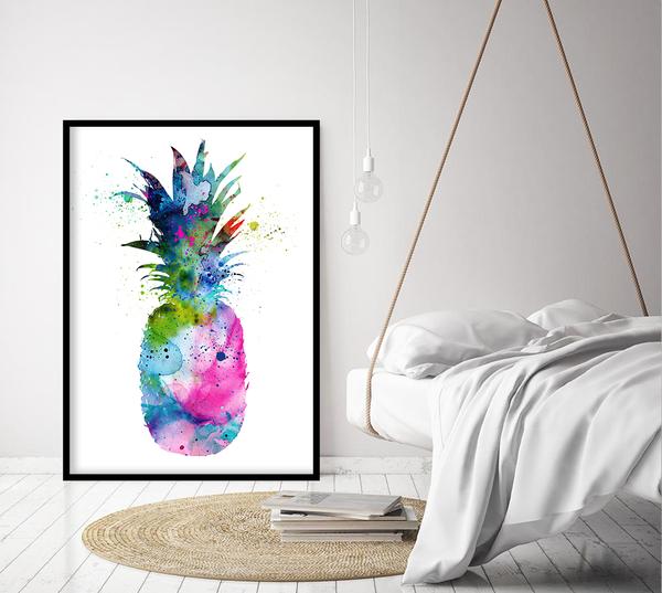 600x537 Pineapple Watercolor Art Print, Fruit Watercolor Art Painting - Watercolor Kitchen