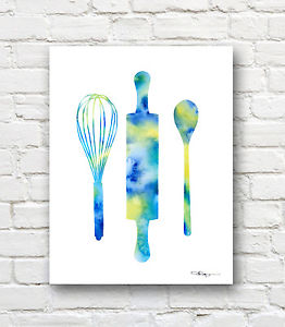 262x300 Rolling Pin Whisk Spoon Abstract Watercolor Kitchen Painting Art - Watercolor Kitchen
