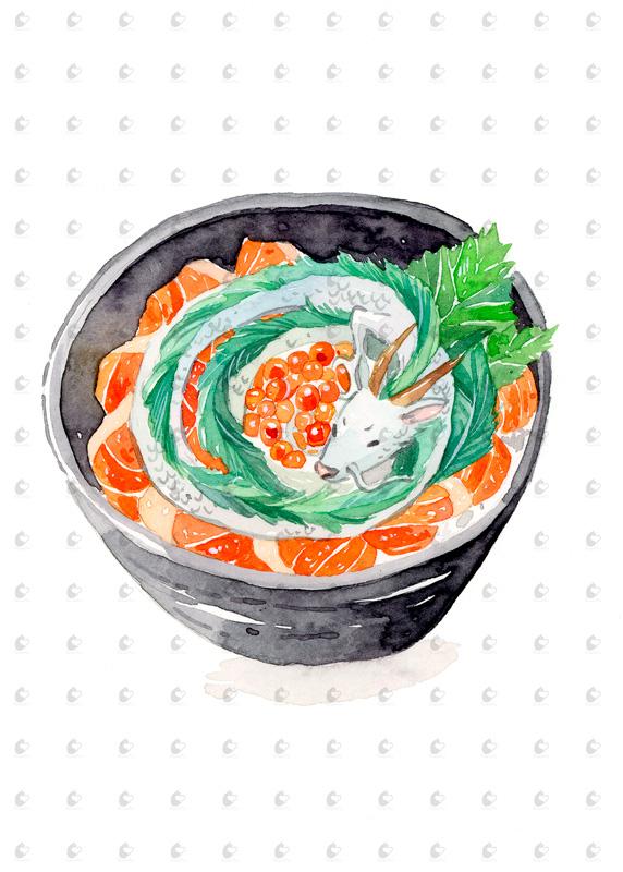 572x800 Set Of 4 Spirited Away Watercolor Kitchen Art 5x7 Prints - Watercolor Kitchen