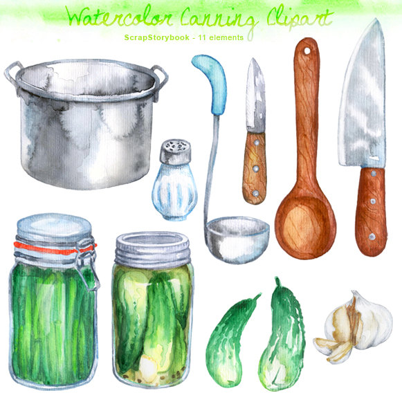 581x581 Collection Of Free Canning Clipart Cooking. Download On Ubisafe - Watercolor Kitchen