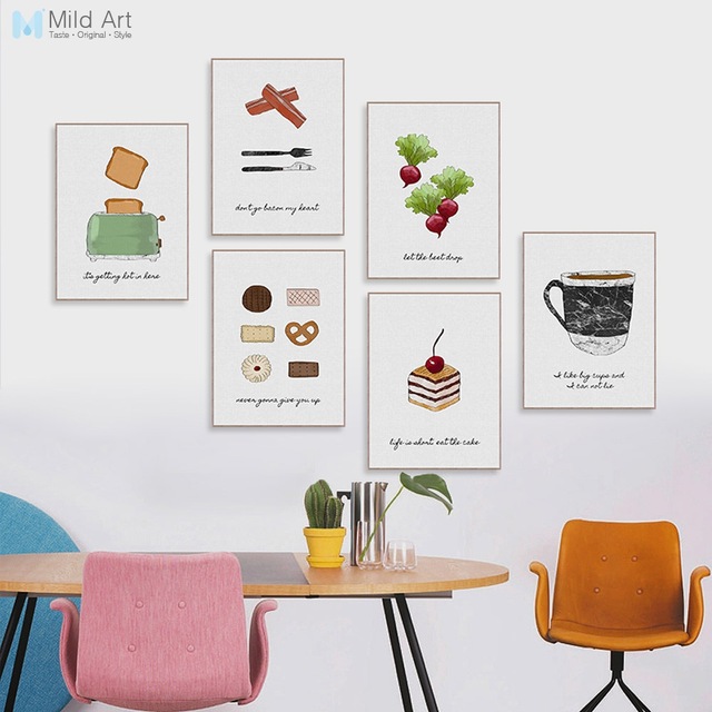 640x640 Watercolor Food Cake Coffee Fruits Quotes Posters Prints Nordic - Watercolor Kitchen
