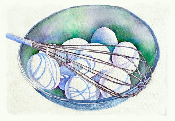 570x395 Watercolor Kitchen Art Paintingfresh Eggsfood Kitchen Etsy - Watercolor Kitchen