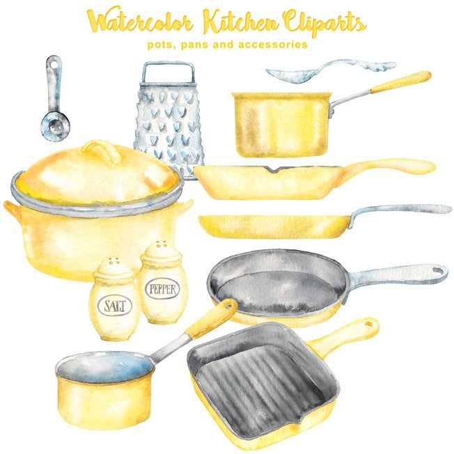 652x652 Watercolor Yellow Kitchen Cliparts Cooking Digital Etsy - Watercolor Kitchen