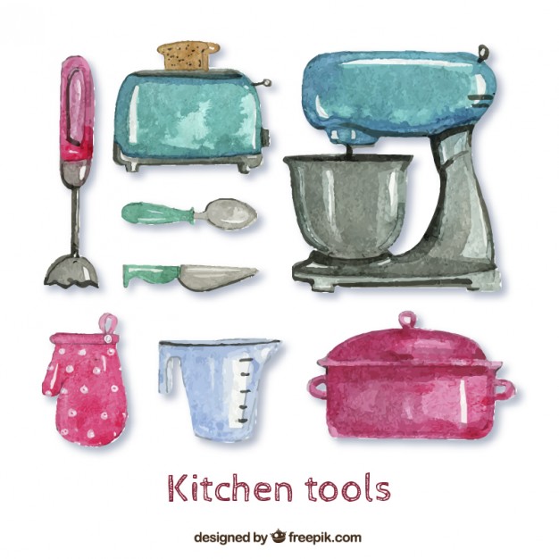 626x626 Watercolor Kitchen Tools Vector Premium Download - Watercolor Kitchen