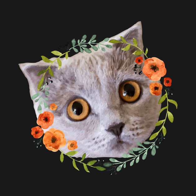630x630 Cute Grey Kitten Floral Watercolor Cat - Watercolor Kitten