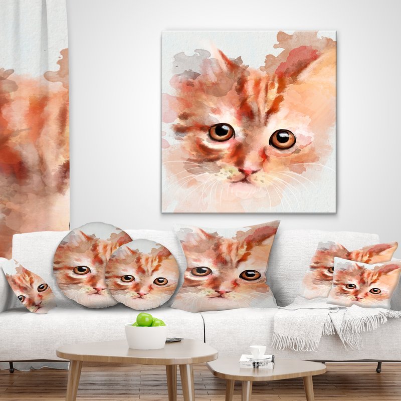 800x800 East Urban Home Animal Watercolor Kitten Sketch Throw Pillow Wayfair - Watercolor Kitten