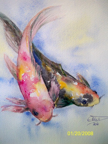 375x500 Drawn Koi Carp Colourful Fish - Watercolor Koi Tattoo