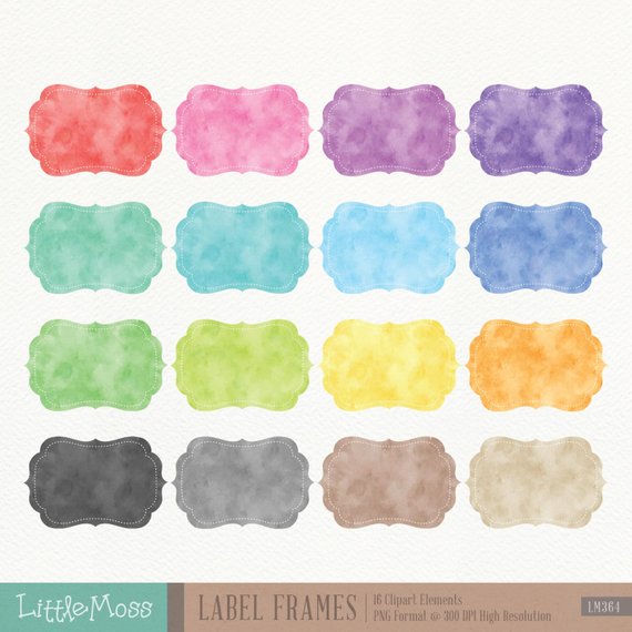 570x570 Watercolor Frames Clipart Watercolor Labels Border Clipart Etsy - Watercolor Labels
