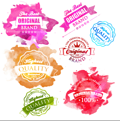 394x397 Watercolor Premium Quality Labels Vector Free Download - Watercolor Labels