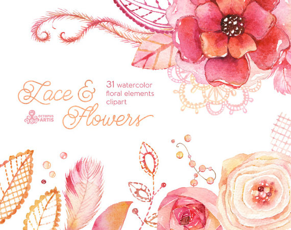 570x452 Lace Amp Flowers Watercolor Floral Diy Elements. Hand Painted Clip - Watercolor Lace