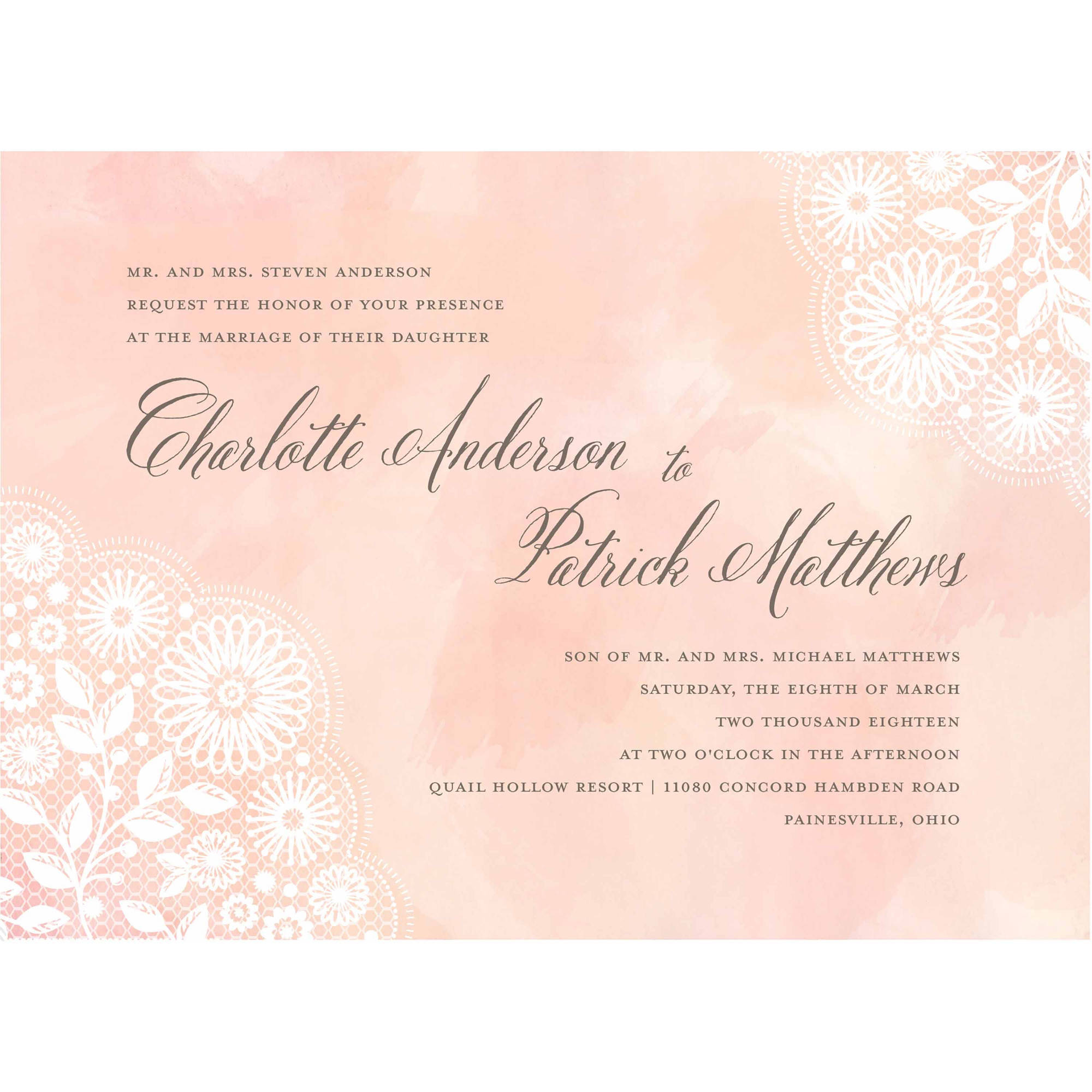 2000x2000 Watercolor Lace Standard Wedding Invitation - Watercolor Lace