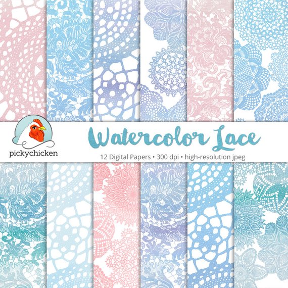 570x570 Watercolor Lace Digital Paper Paint Tie Dye Vintage Crochet Etsy - Watercolor Lace