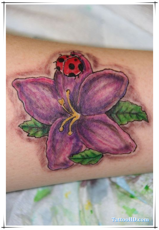 540x780 Lily Flower Ladybug Tattoos On Ankle - Watercolor Ladybug Tattoo