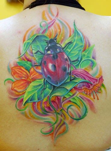 369x500 Watercolor Ladybug Butterfly Tattoo Colorful Tattoo Design On - Watercolor Ladybug Tattoo