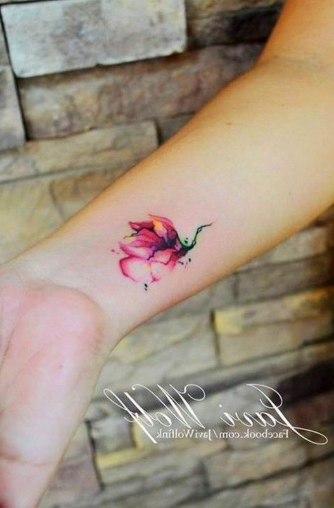 673x1024 34 Awesome Wrist Flower Tattoos - Watercolor Ladybug Tattoo