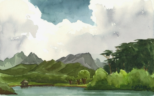530x331 Gazebo On The Lake, Kauai Ranch - Watercolor Lake