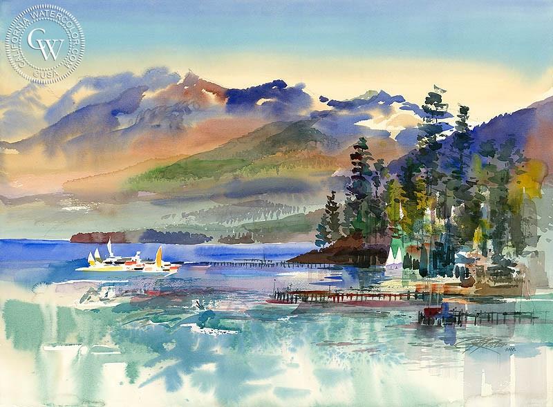 800x589 Lake Tahoe From Tahoe City, 1987, Art By Ken Potter California - Watercolor Lake