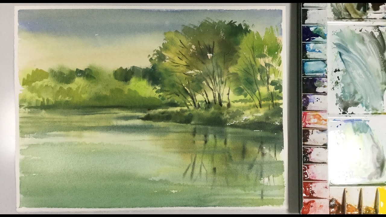 1280x720 Lake Painting Landscape In Watercolour - Watercolor Lake